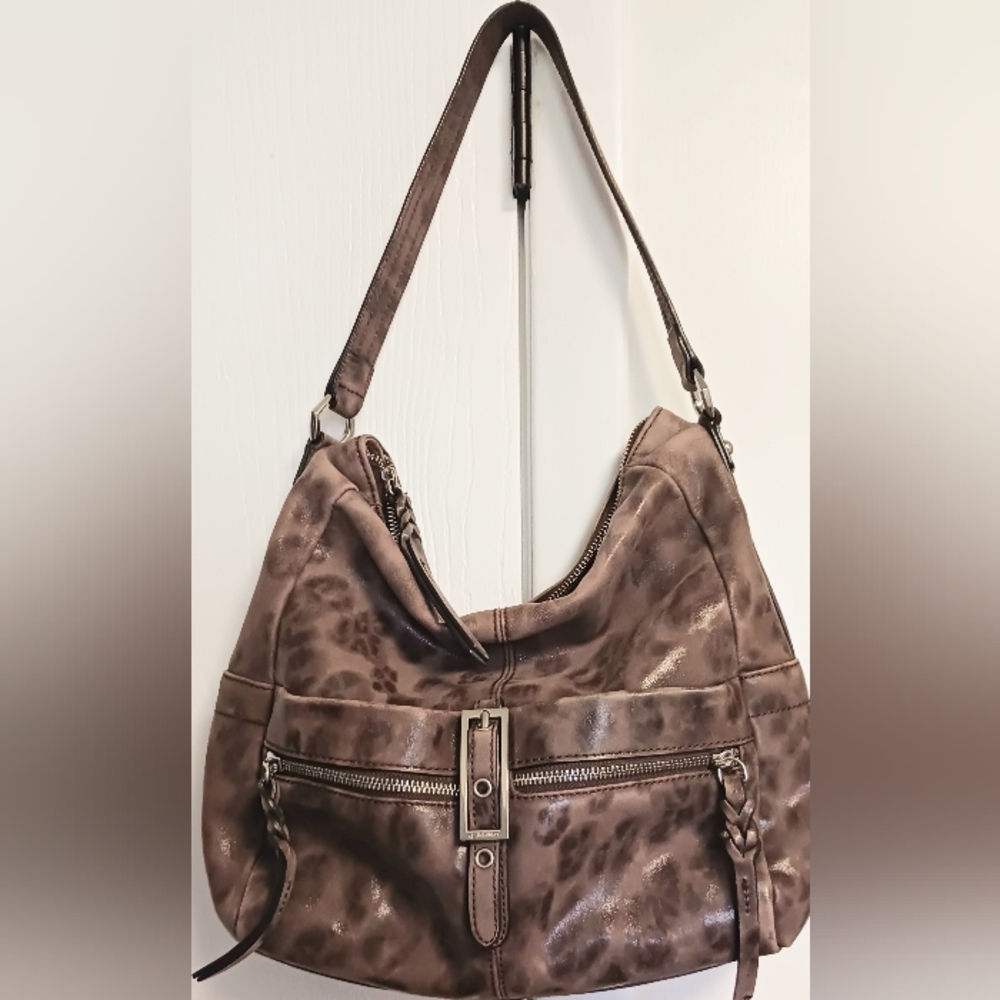 B Makowsky Animal Print Leather Hobo Bag, 12" wide x 13" length